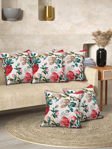 Image of Pure Cotton Quilted Cushion Cover 16x16 Inch | Anokhi Print Decorative Throw Pillow Cover | Soft Cotton Sofa Cushion Cover with Hidden Zipper | Living Room Bedroom Home Decor