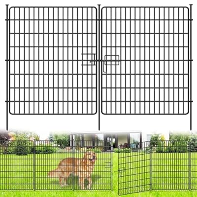10 Panels No Dig Fence with Gate, 40 in(H) X 24 ft(L) Garden Decorative Fence Animal Barrier for Dogs, Rustproof Metal Garden Edging Border for Outdoor, Yard, Patio, Black