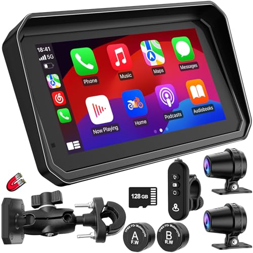 LBW 6' Pro Portable Motorcycle Dash Cam,Quick-Release Magnetic Bracket,Wireless Motorcycle CarPlay & Android Auto, Motorcybike TPMS GPS Navigation, MT600 IP67 Waterproof Touchscreen, 128G SD Card