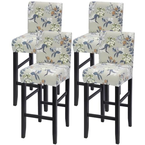 Image of SearchI Bar Stool Covers Set of 4, Stretch Washable Barstool Seat Covers, Counter Height Chair Covers for Kitchen Dining Room Cafe (Green Grey Flower)