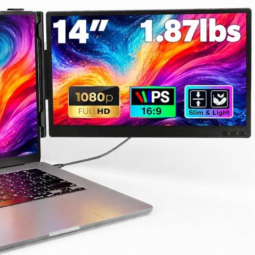 Image of Laptop Screen Extender, 14 inch FHD 1080P Portable Monitor for Laptop, 0.27 inch Ultra-Thin Display with 100% sRGB, Dual Screen Extender for 13-17 inch Laptops, Plug & Play for Windows /Mac /Chrome /Android