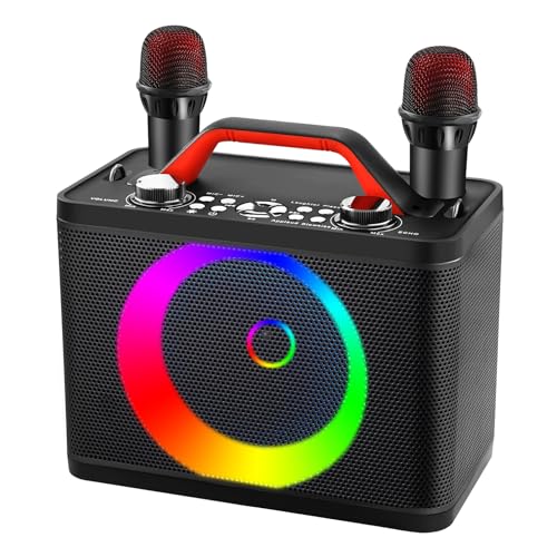 Karaoke Profesional Inalámbricos, ALPOWL Sistema de Altavoces pa Portátil con Microfono para Adultos y niños, Máquina con DJ y Luces para al Aire Libre/Interior