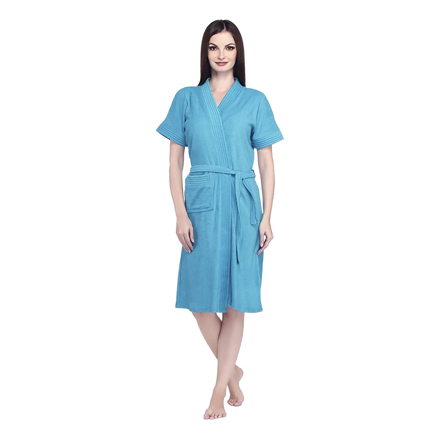 SAND DUNE Half Sleeve Soft Cotton Knee Length Bathrobe for Women & Girl (Turquoise) (XXL) 2