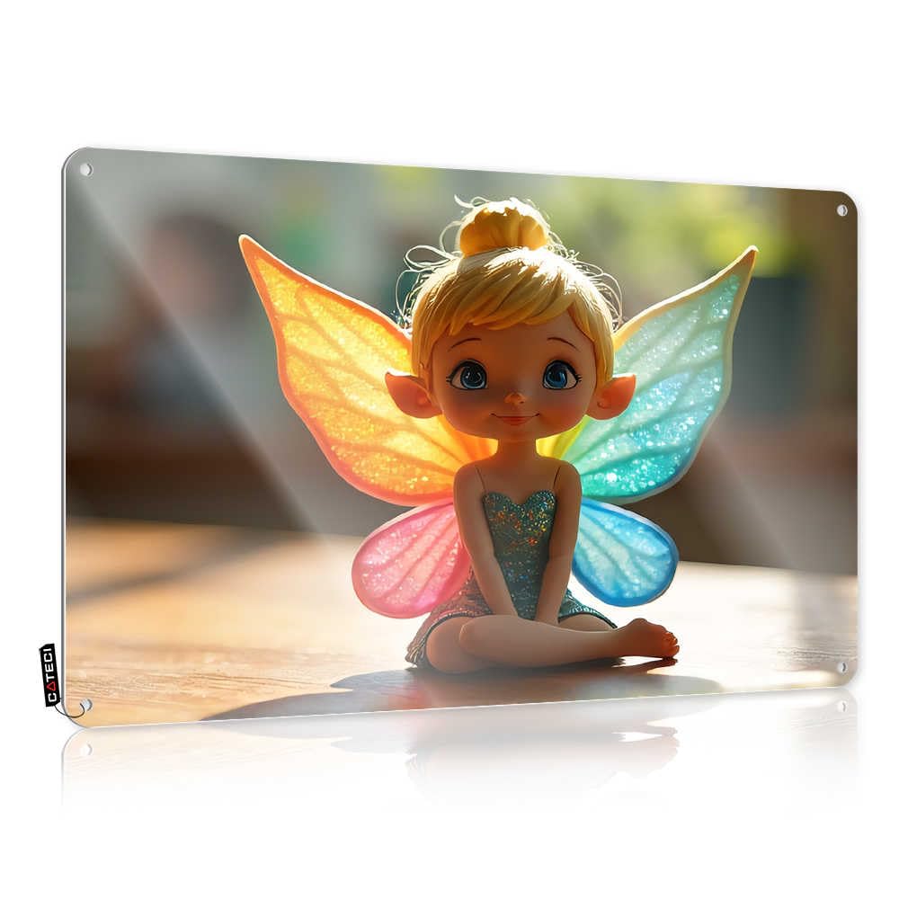 Fzfn Colour Rv Camping Accessories Nice Tin Metal Sign - Enchanted Fairy Doll With Rainbow Wings Rustic Wall Art Decor Easy Hang For Office(20X30cm)