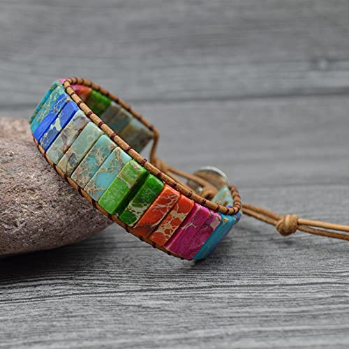 COLORFUL BLING Chakra Leather Bracelet Handmade Wrap Boho Sunflower Real Stone Flower The Tree of Life Bracelets Healing Yoga Weave Friendship Jewelry Gifts for Women3