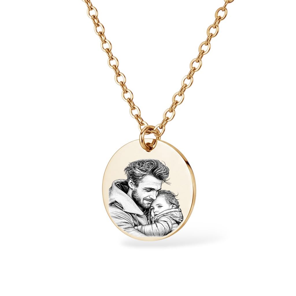 Golden Paw Personalisierte Foto Halskette mit Gravur - Haustier, Paar, Kind, Oma, Opa, Liebe, Hochzeit - Bild gravieren, Geschenk und Erinnerung von Hund, Katze, Pferd | 45 + 5 cm verstellbar - Gold