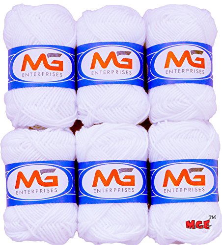 Image of M.G Enterprises White Wool Ball Hand Knitting Art Craft Soft Fingering Crochet Hook Yarn, Needle Knitting Thread Dyed - Pack of 12
