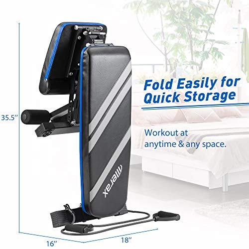 Merax Adjustable Workout Bench with Resistance Bands, Folding Utility 500LBS Super Max Weight Bench 7 Position AB Incline Gym Equipment