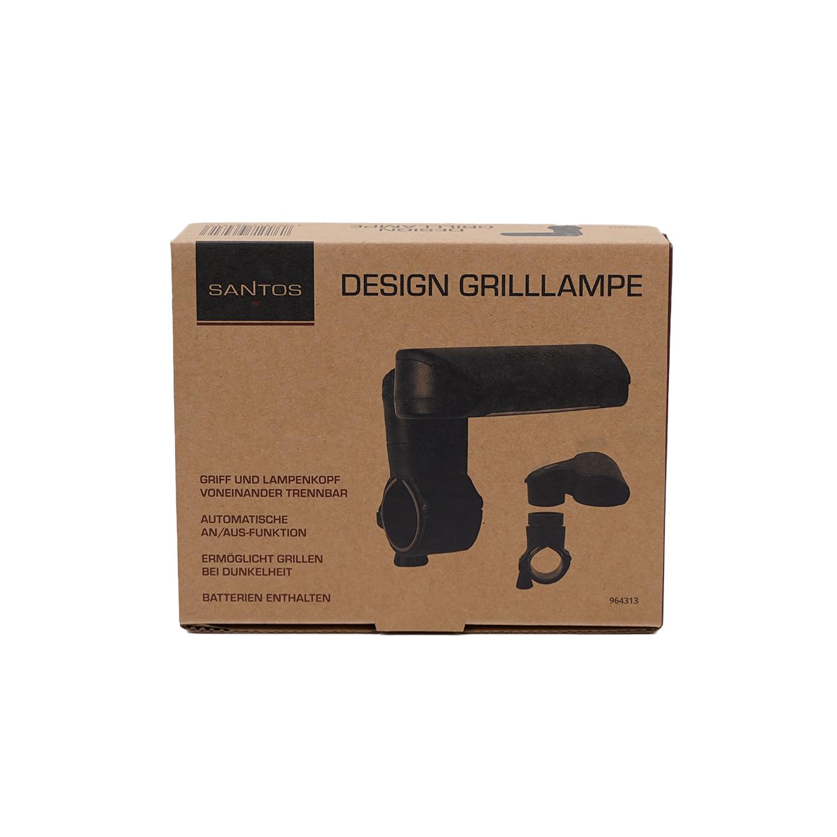 SANTOS Design Grilllampe – Abnehmbarer Lampenkopf – Automatische An/Aus-Funktion – 50 lm – 3.000 K – IP54 – 1W – besonders hell – Wetterfest und energiesparend