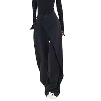 LWODANU Women Pants High Waisted Wide Leg Pants Irregular