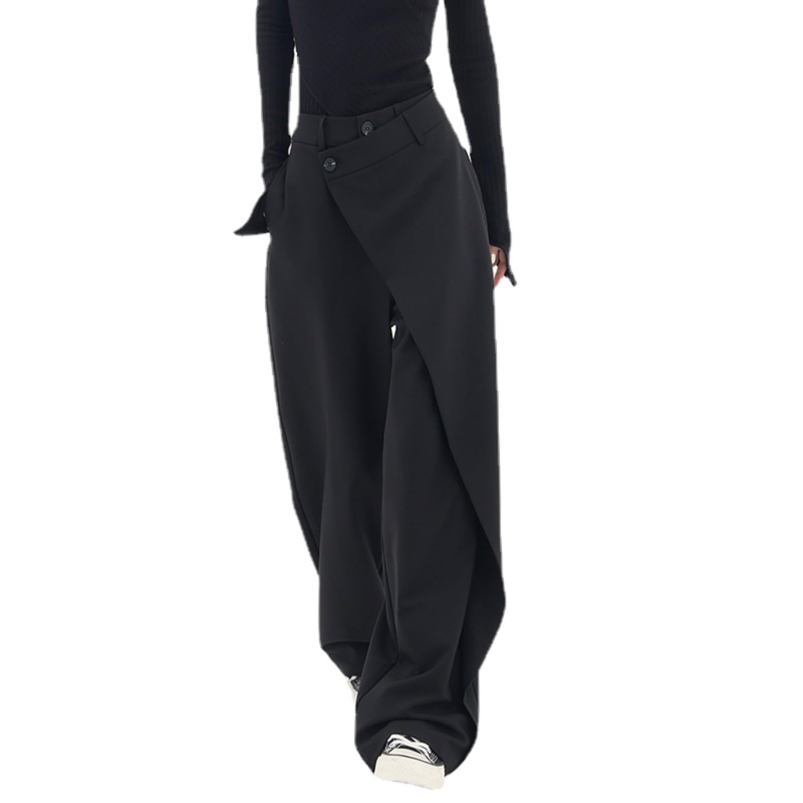 Women Pants High Waisted Wide Leg Pants Irregular Patchwork Casual Black Full Length Solid Straight Trousers