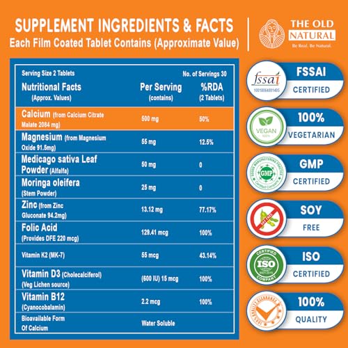 Image of Calmag-Z Calcium Magnesium Zinc Tablets with Vitamin D3 & K2 (MK7) | Bone Health, Joint Support & Immunity Support | Clinically Tested | 60 Tablets