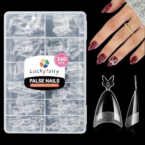 Image of Medium Almond Gel Nail Tips: 360Pcs Half Cover Nail Tips Almond Shape Soft Gel Tips 12 Sizes Half Matte Clear False Nails with Handles for Pre-shape Acrylic Press on Nails Extension DIY Home Salon