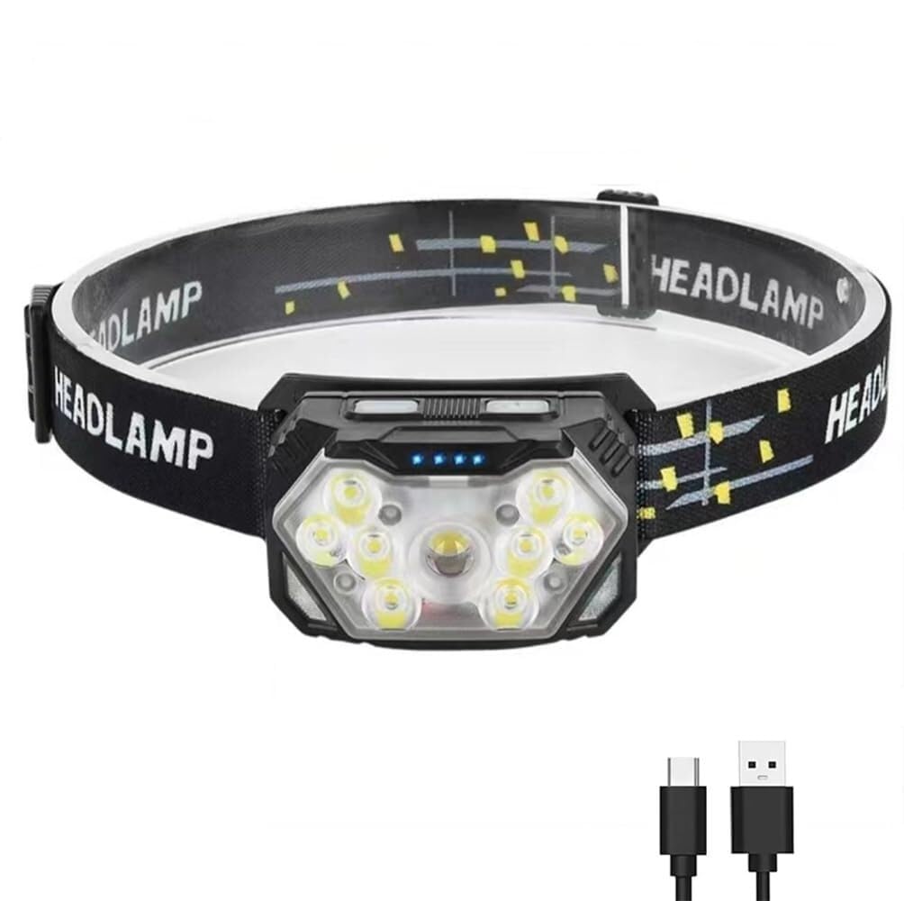QFGVMXBWKZH 9 LED Headlamp USB Rechageable Motion Sensor Headlight Fishing Camping Outdoor Work Flashlight
