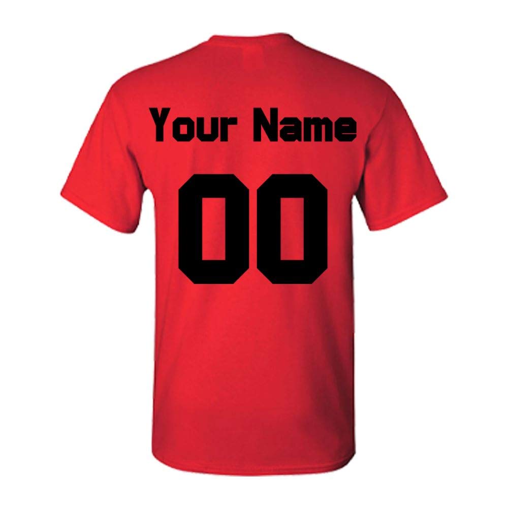 Personalised Men's Football T-Shirt, Various Sizes and Colours Available, Personalise with Any Name and Number (Red, Medium)
