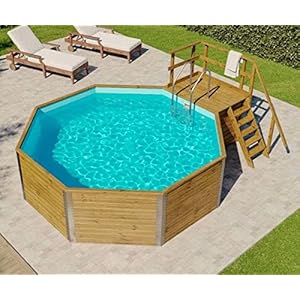 POOLCREW Houten zwembad 8 hoeken, rond, van massief hout, zwembad, zwembad, opzetzwembad, incl. pomp, ladder, folie, filter 476 x 376 x 116 cm, framepool
