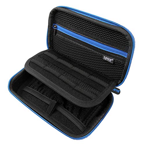 Soyan Carrying Case for Nintendo New 3DS XL and 2DS XL, with 16 Game Card Holders, Fits Wall Charger (Blue Zippers)