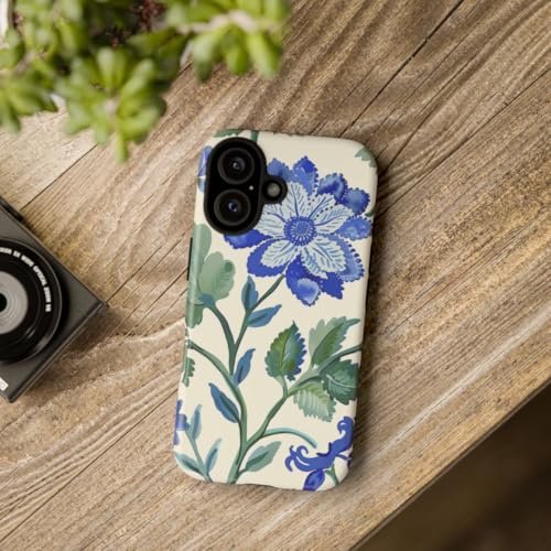 Coque iPhone 16 motif aquarelle floral bleu rigide mate