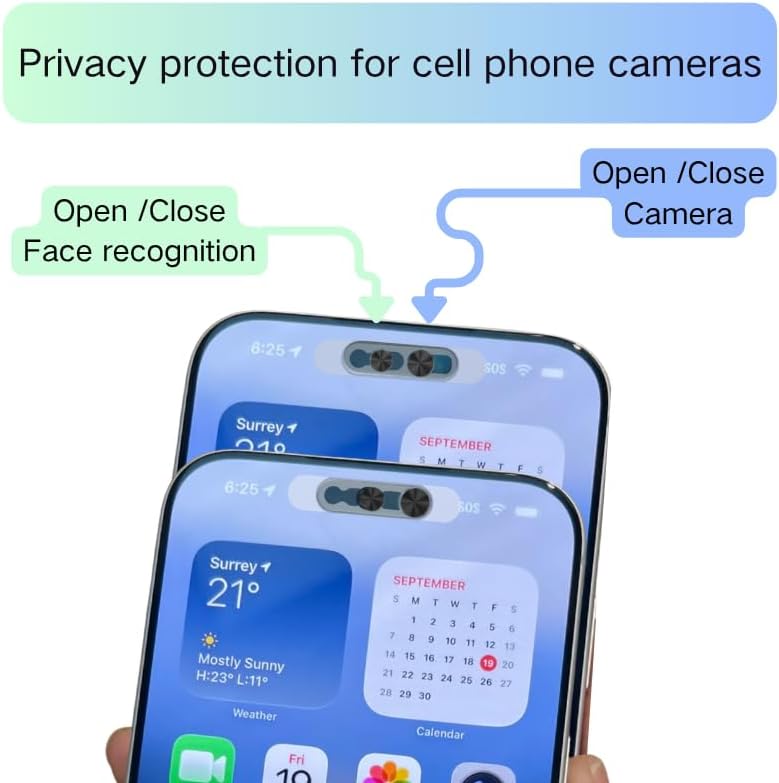 Front Camera Privacy Cover, Lens Protector Compatible with iPhone 17/16/15/14 Pro Max/Pro, On/Off Face Recognition, Strong Adhesive-Black, 2 Pack