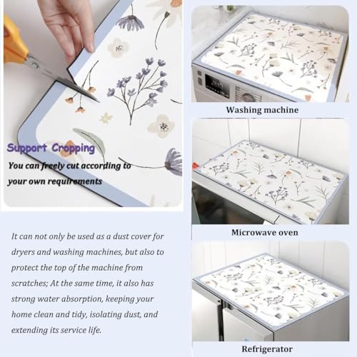 Image of HomeCloud Washing Machine Protective Mat for Top of Washer and Dryer - Non-Slip Waterproof Dust Cover for Laundry & Kitchen (60 x 60) (Purple Flower)
