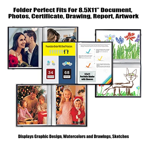Photo Album 8.5X11, 8.5X11 Photo Album Book Holds 68 Photos, Art Portfolio Binder For 8.5 X 11 Pictures, 8.5X11 Scrapbook Album, Scrapbook Album 8.5X11 For Photos, Kids Artwork, Sketch (Black) #TOP5