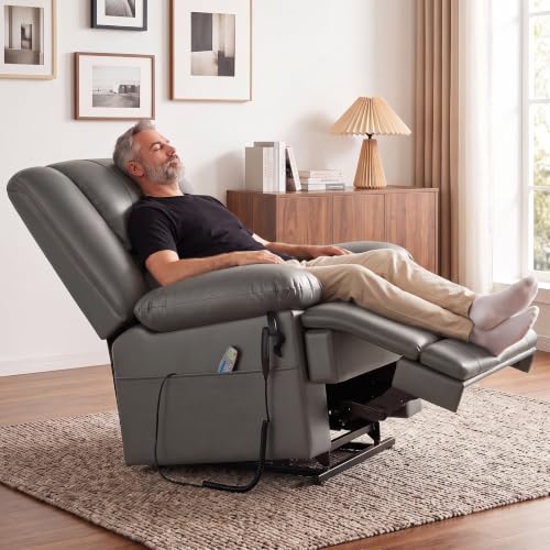 Image of Couchus Large Dual Motor Power Lift Recliner Chair (Gray) | Faux Leather Lift Chair with Massage and Heat, Infinite Position, USB Ports, Remote Control