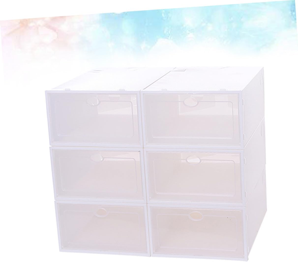 6PCS Stackable Thickened Transparent Shoes Storage Boxes for Men Plastic Shoe Containers with White Frame Space-saving Organizers for Small Closets and Dorm Rooms