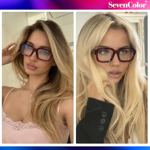 SevenColor Retro Square Blue Light Glasses for Women Men 90s Style Eyeglass by SevenColor - Used condition - Image 3