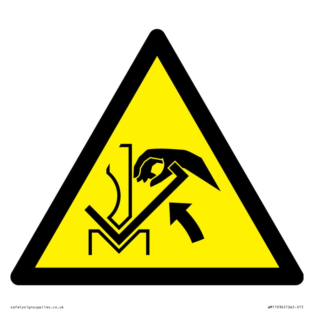 W031 Warning: Hand crushing between press brake and material Sign - 150x150mm - S15