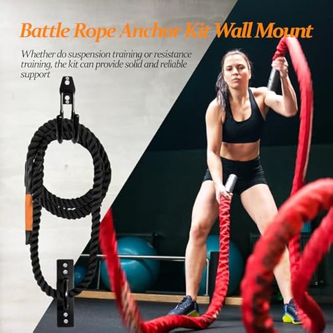 Battle Rope Anchor Kit Wall Mount, Set With Workout Wall Anchor And Rope Hook For 30-50 Feet, 1-2.5 Battle Ropes For Home Gym, Battle Rope Wall Mount Holder, Heavy Duty Gym Storage Rack