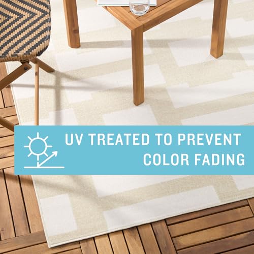 Tommy Bahama Isla Coastal Geo Indoor Outdoor Area Rug, Geometric Modern Design, UV Fade Resistant, Sage Green/Ivory, 6'6"x9'2"