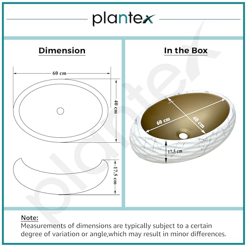 Image of Plantex Table Top Wash Basin For Bathroom /Designer Ceramic Basin /Countertop Vessel Sink Basin - Indo-European Collection (White & Gold - 24 x 16 x 7 Inch)