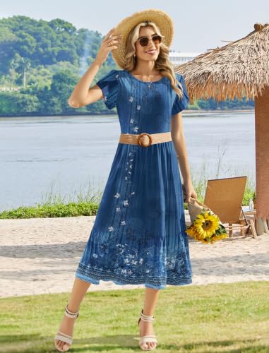 Image of Zeagoo Women Summer Midi A Line Dress Short Sleeve Casual Flowy Tiered Beach Long Sundress with Pockets 2026 Vacation Travel