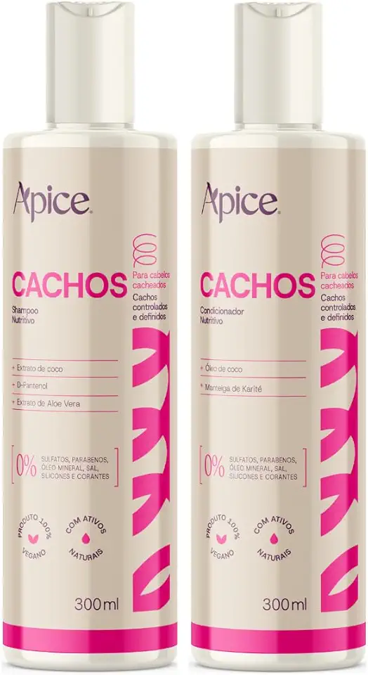 Kit Apice Cachos Shampoo e Condicionador Nova Fragrância Limpeza Suave Hidratação Capilar 300ml