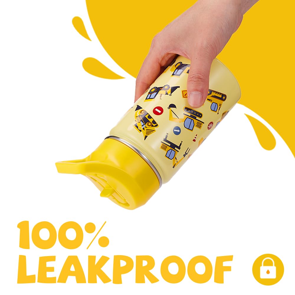 SANTECO Borraccia Bambini Acciaio Inox, Senza BPA, 380ml Borraccia Termica a Prova di Perdite con Cannuccia per Scuole, Facile da Pulire