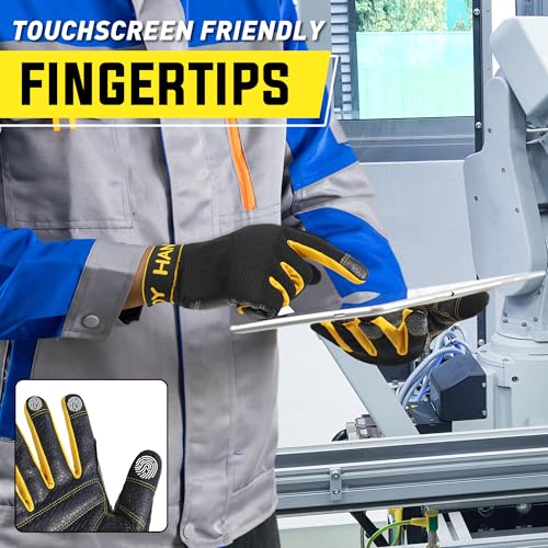 Image of HANDLANDY Work Gloves for Men & Women, Leather Utility Mechanic Working Gloves Touch Screen, Flexible Breathable Gardening Gloves for Yard Maintenance (Medium, 1 Pair)