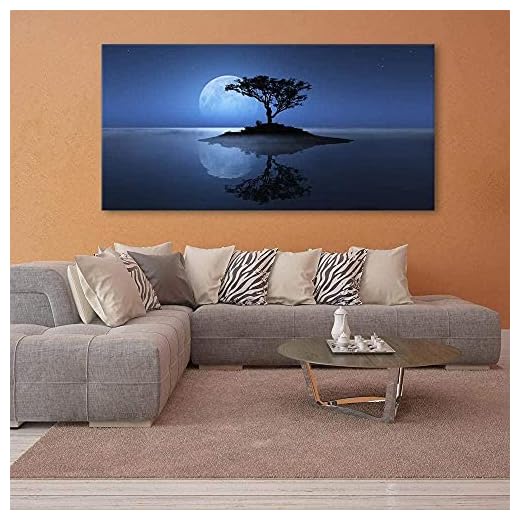 Canvastavlor,Eleganta, individuella, unika presenter Väggdekoration, Heminredning affisch Väggkonst Modulära bilder Canvas 1 bitar Abstrakt träd Blue Moon Night Scene landskapsmålning HD-tryck-60x90cm