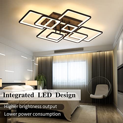 Shine Luest Modern Dimmable Led Ceiling Light, Black Ring Light Fixtures Ceiling Mount With Remote Control For Living Room, Bedroom, Square, 3000K-6000K/8000Lm #TOP1