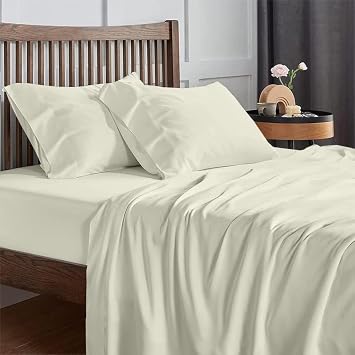 Rajlinen Rv Bunk Bed Sheets 48X80 100% Cotton RV Sheet Set, 4-Piece Fitted Sheets for Camper, Motorhome, Travel Trailer, Cot or Kids Bunk Beds, Deep Pocket, Fits Up to 8 Mattress, Ivory Solid