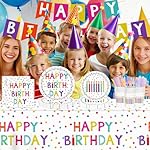 142pcs Happy Birthday Party Supplies Set with Colorful Polka Dots Design- Includes Disposable Paper Birthday Plates and Napkins, Cups, Tablecloth, and Banner，Dots Party Supplies Serves 20 Guests - Image 5