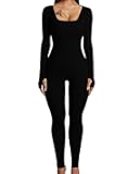 Sexy Long Sleeve Jumpsuit for Women, One Piece Ribbed Workout Rompers