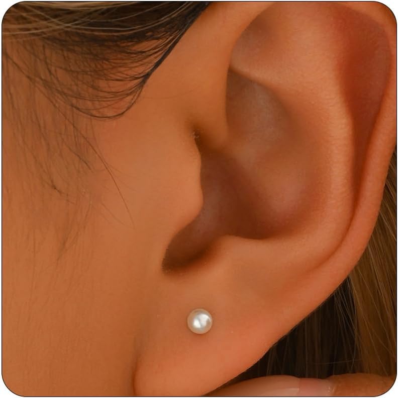 Pearl Earrings for Women 18K Gold Plated Pearl Stud Earrings