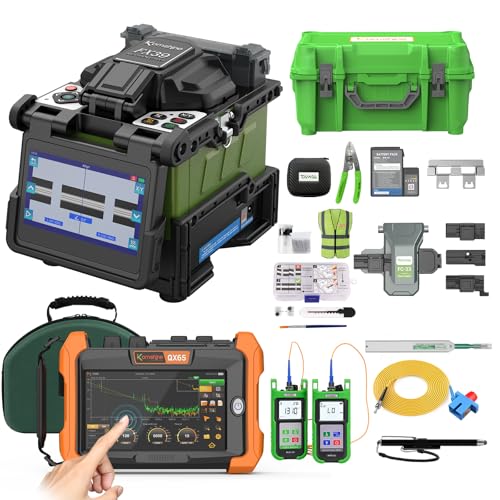 FX39 Fiber Optic Fusion Splicer Six Motors with Extra Electrodes, Touch Screen QX65 OTDR Fiber Optic Tester 1310/1550nm 32/30dB Built in Event Map OPM OLS VFL RJ45 Cable Tester FC SC Adapter