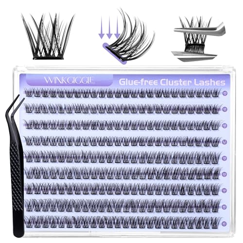 Image of Self Adhesive Lash Clusters 216pcs Natural Pre Glued Eyelash Clusters, Wispy D Curl Press on Lashes No Glue Needed No Remover, 10-16mm, WINKGIGGLE A01 with Tweezers