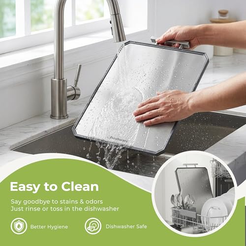 Freshware Titanium Cutting Board for Kitchen, Set of 2, Double Sided Cutting Boards, Pure Titanium/PP, Chopping Board with Juice Grooves, Dishwasher Safe, Medium 12.1" by 8.3" and Large 16.2" by 11" by Freshware - Used condition - Image 5