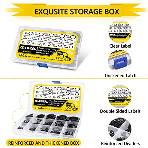 Ieawisl IEAWISL-325 Snap Ring Shop Assortment, Alloy Steel Retaining Ring 325 Piece 15 Sizes C-Clips External Retaining Ring Assortment Kit thumb #4