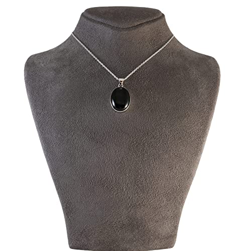 Sterling Silver 925 Oval Black Onyx 15X20Mm Stone Handmade Small Pendant Necklace 18+2 Inches Chain #TOP6