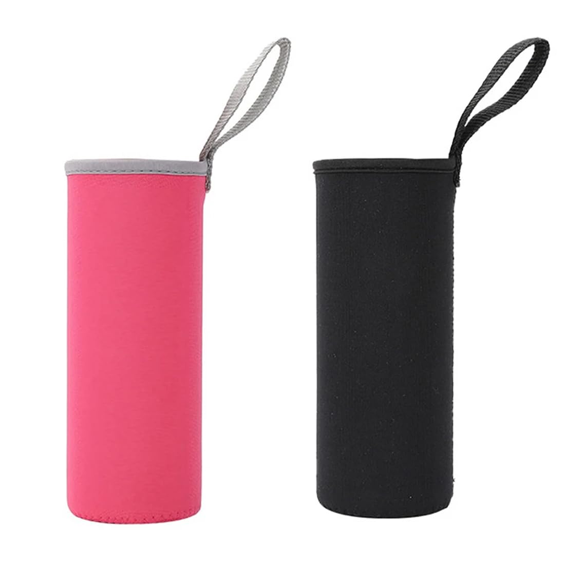 2 Pezzi Custodia in Neoprene per Bottiglie, Custodia per Bottiglia in Neoprene, 550ML Borsa Protettiva per Bottiglie Coperchio per Borraccia Acqua (Nero+Rosa)