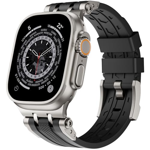 BinGeLi アップルウォッチ バンド 49mm 46mm 45mm 44mm 42mm FOR Apple Watch バンド スポーツ フッ素ゴム 交換用 ベルト 耐衝撃 防水 防汗メンズ Watch Ultra2/Ultra Series 10 9