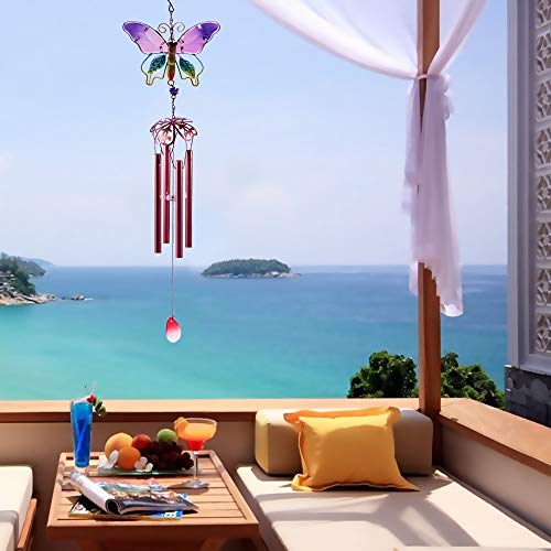 Fielegen Butterfly Wind Chimes, Outdoor Unique Windchime Stained Glass Sun Catcher Indoor Romantic Fairy Windchimes For Home Room Patio Balcony Garden Decoration,Mom Festival Gift,Ornament Craft Gift #TOP1